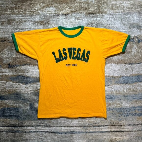 Las Vegas Ringer T-Shirt Yellow Green Trim Size Men’s Large - Picture 1 of 2